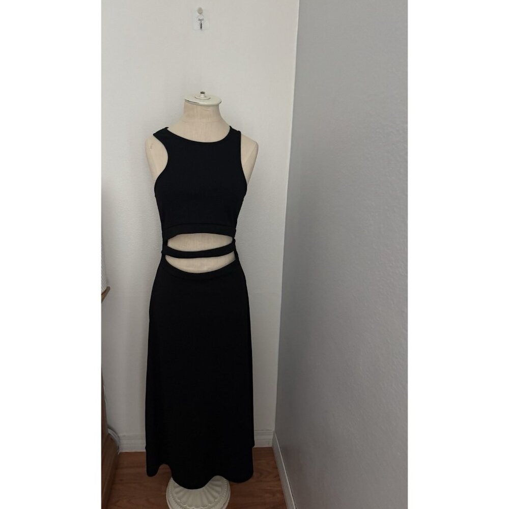 NWT The Drop Women's Black Cut Out  Midi Ribbed Dress by @lucyswhims Size M